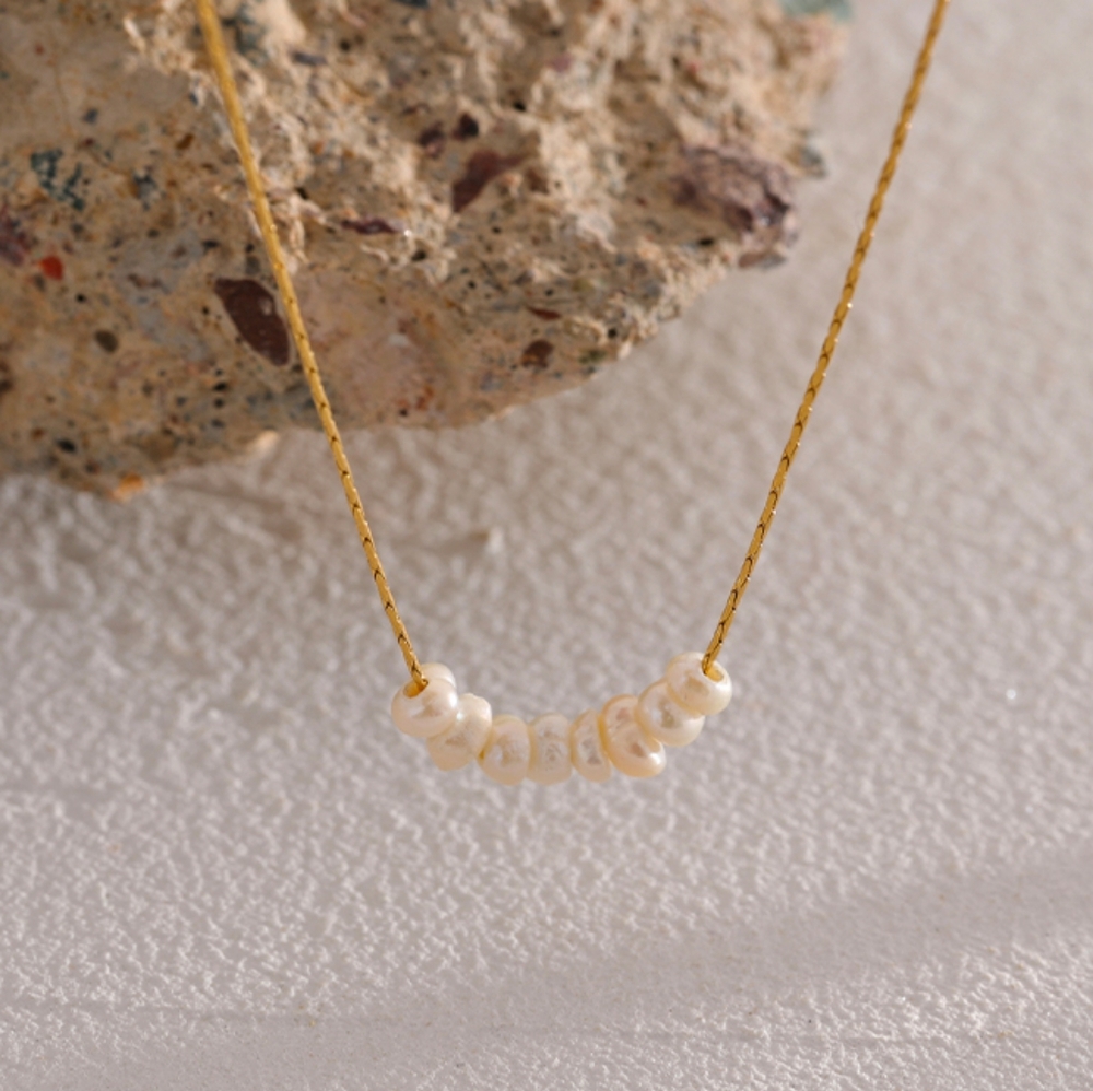 Exquisite Stainless Steel Small Freshwater Pearl Beads Necklace